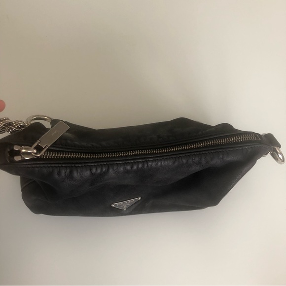 Prada Black Suede Shoulder Purse with Chrome Chain - Picture 8 of 13